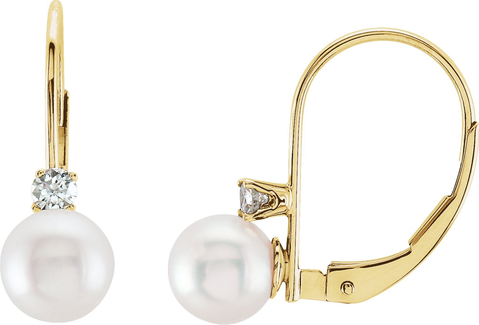 14K Yellow Akoya Cultured Pearl and Diamond Lever Back Earrings Ref. 1912995