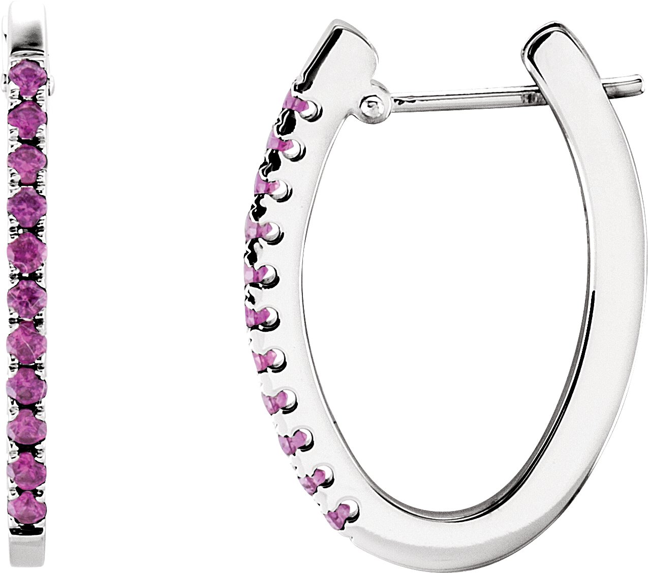 14K White Pink Sapphire Hoop Earrings 