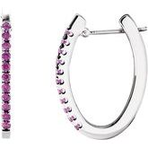 14K White Pink Sapphire Hoop Earrings 