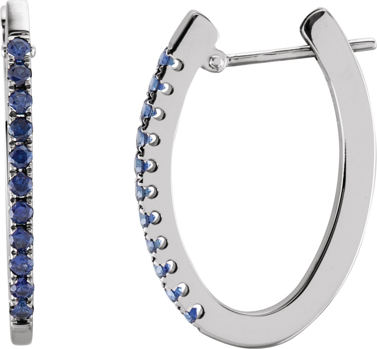 14K White 20 mm Natural Blue Sapphire Hoop Earrings 