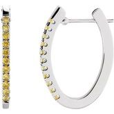 14K White 20x14.5 mm Yellow Sapphire Hoop Earrings 