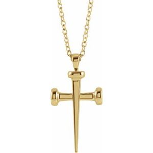 14K Yellow Nail Cross 24" Necklace