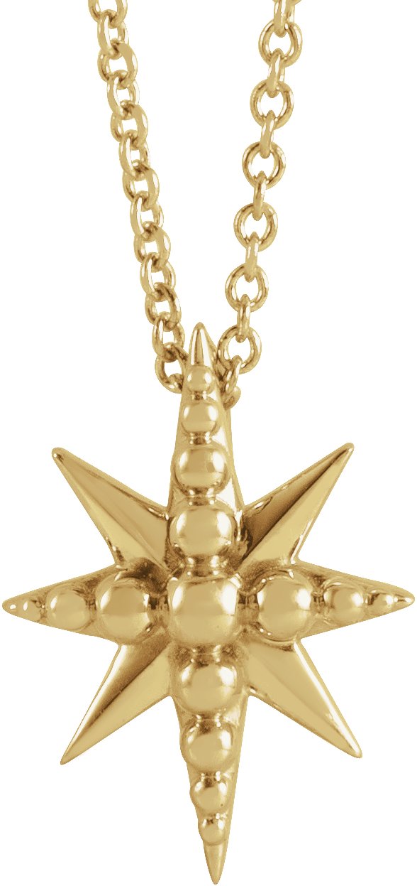 14K Yellow Beaded Star 16-18" Necklace