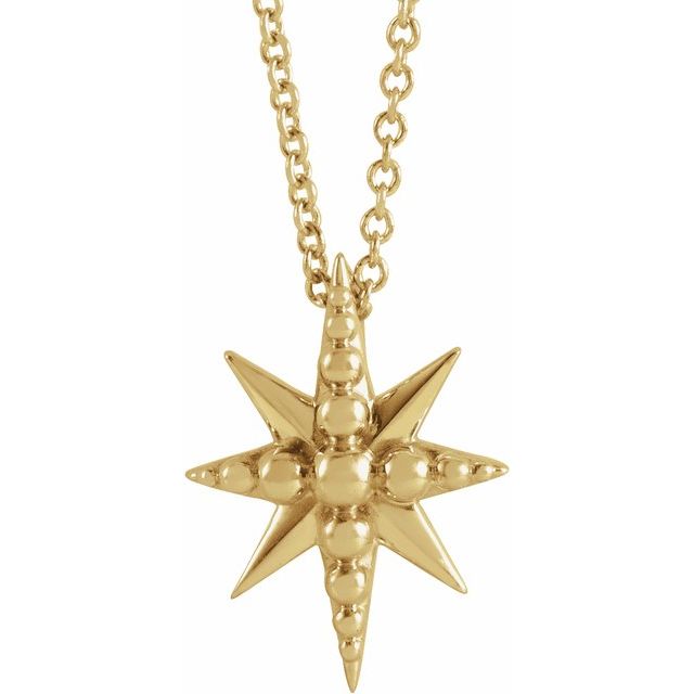 14K Yellow Beaded Starburst 16-18" Necklace
