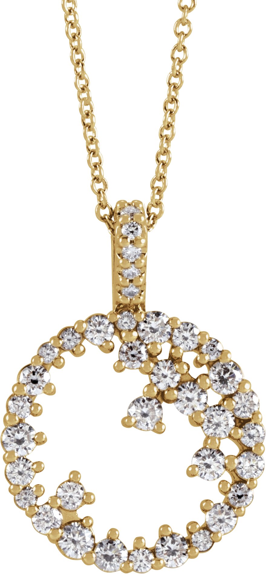 14K Yellow 3/4 CTW Natural Diamond Scattered Circle 16-18" Necklace