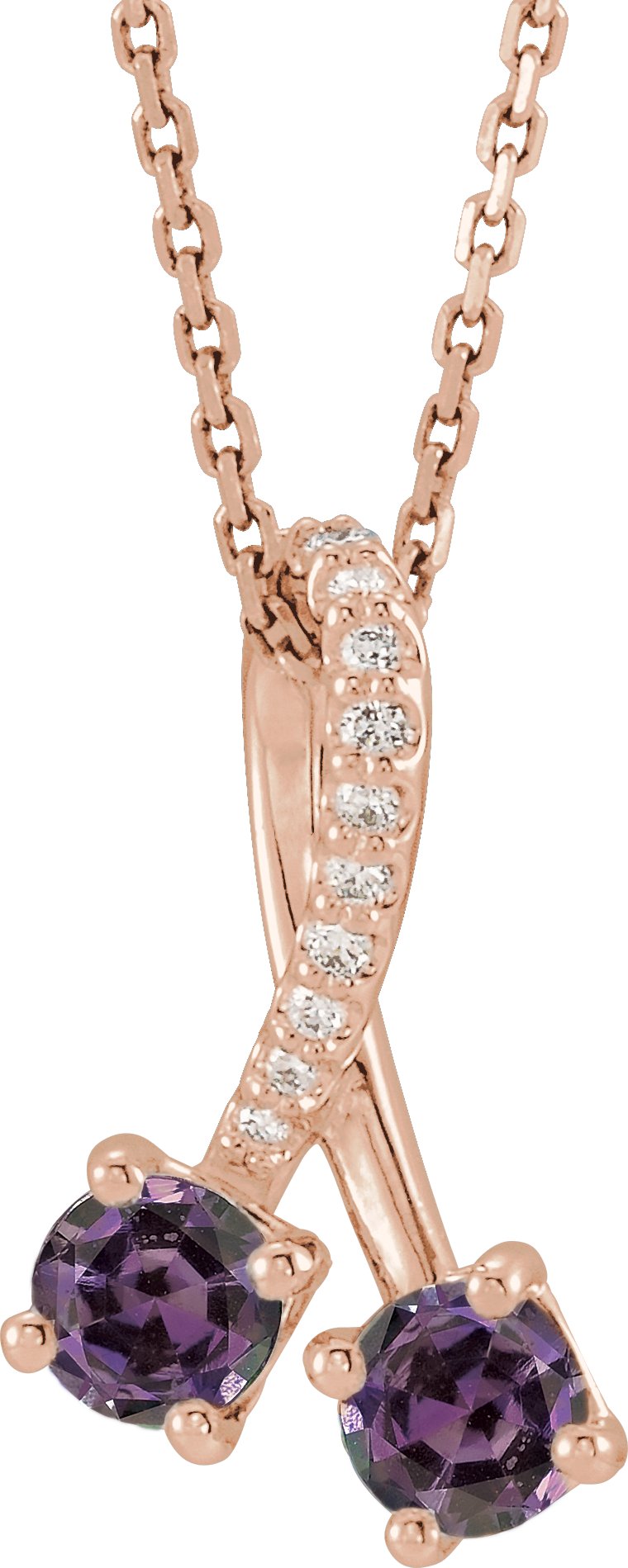 14K Rose Chatham® Created Alexandrite & .05 CTW Diamond 16-18" Necklace