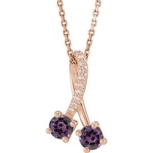 14K Rose Chatham® Created Alexandrite & .05 CTW Diamond 16-18" Necklace