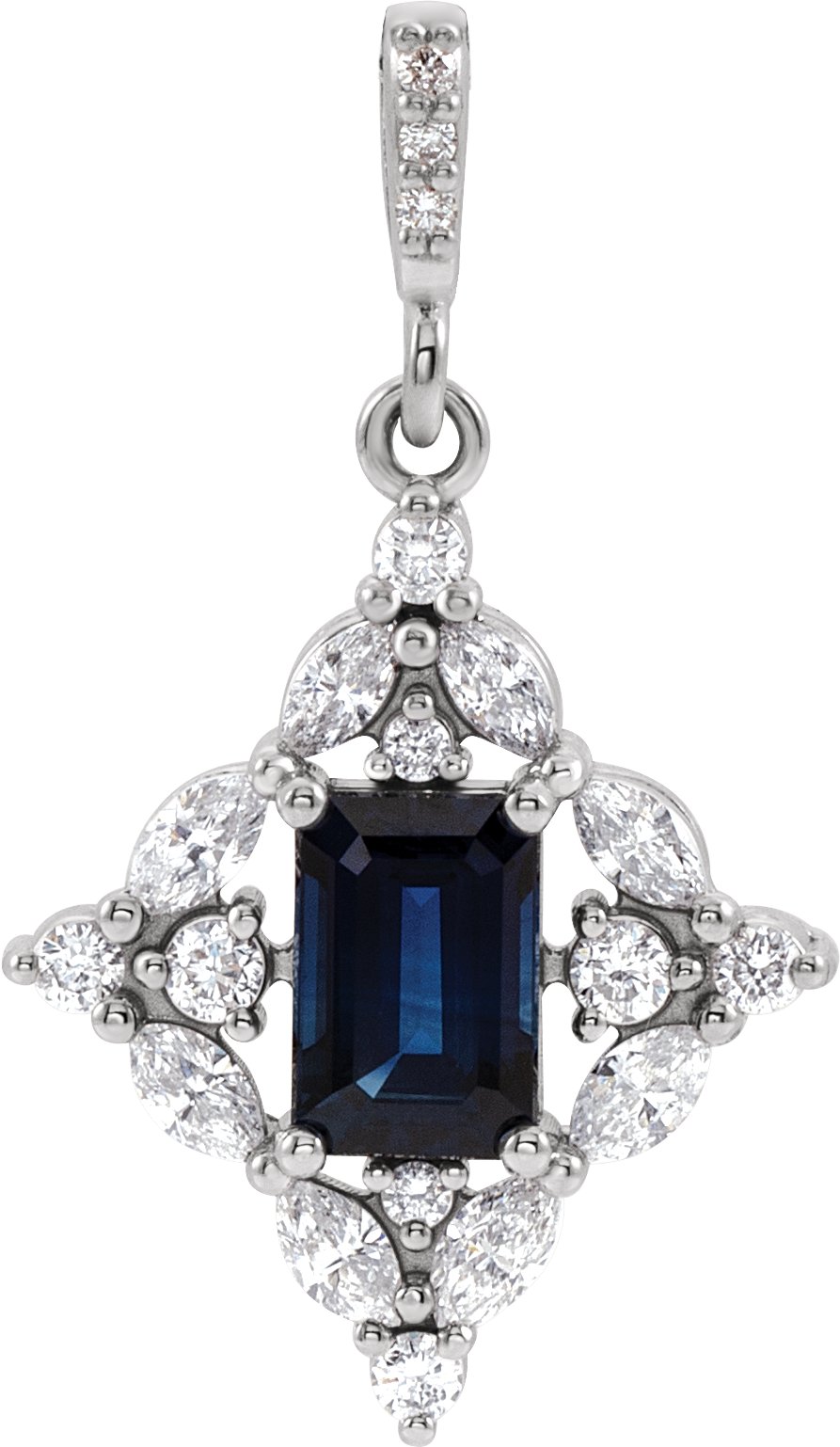 14K White Blue Sapphire and .375 CTW Diamond Pendant Ref. 15758458