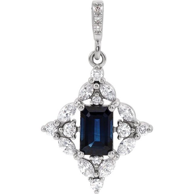 Sterling Silver Natural Blue Sapphire & 1/3 CTW Natural Diamond Pendant