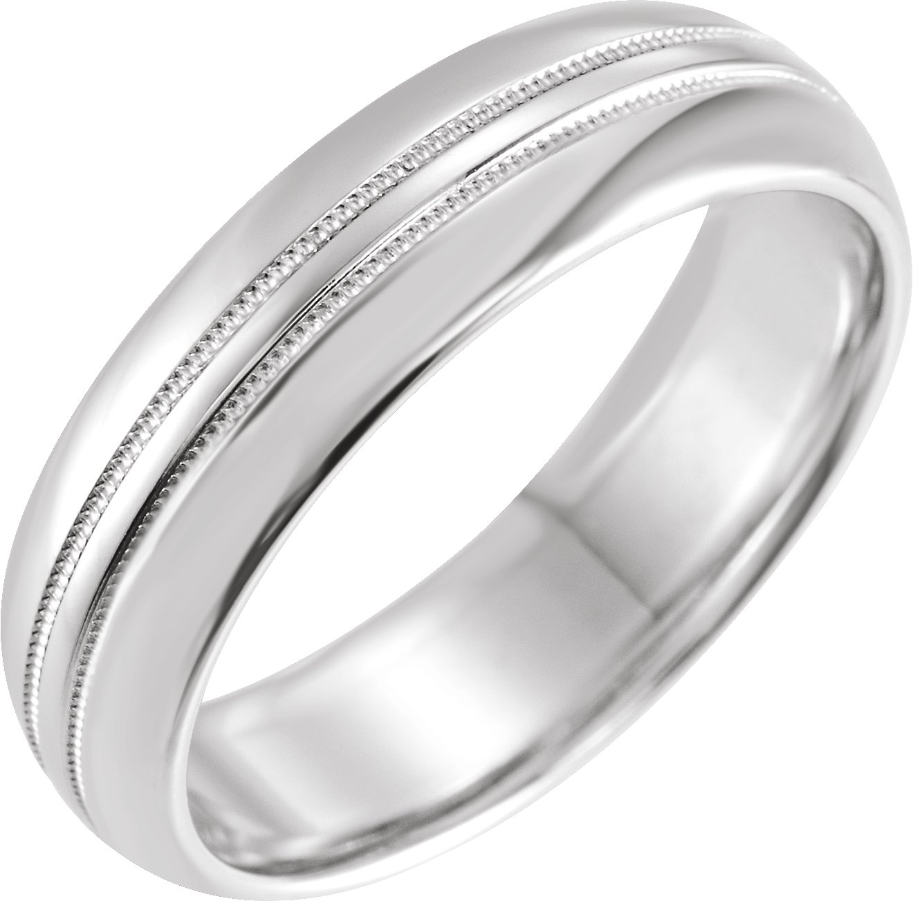 14K White 6 mm Double Milgrain Half Round Band  Size 10