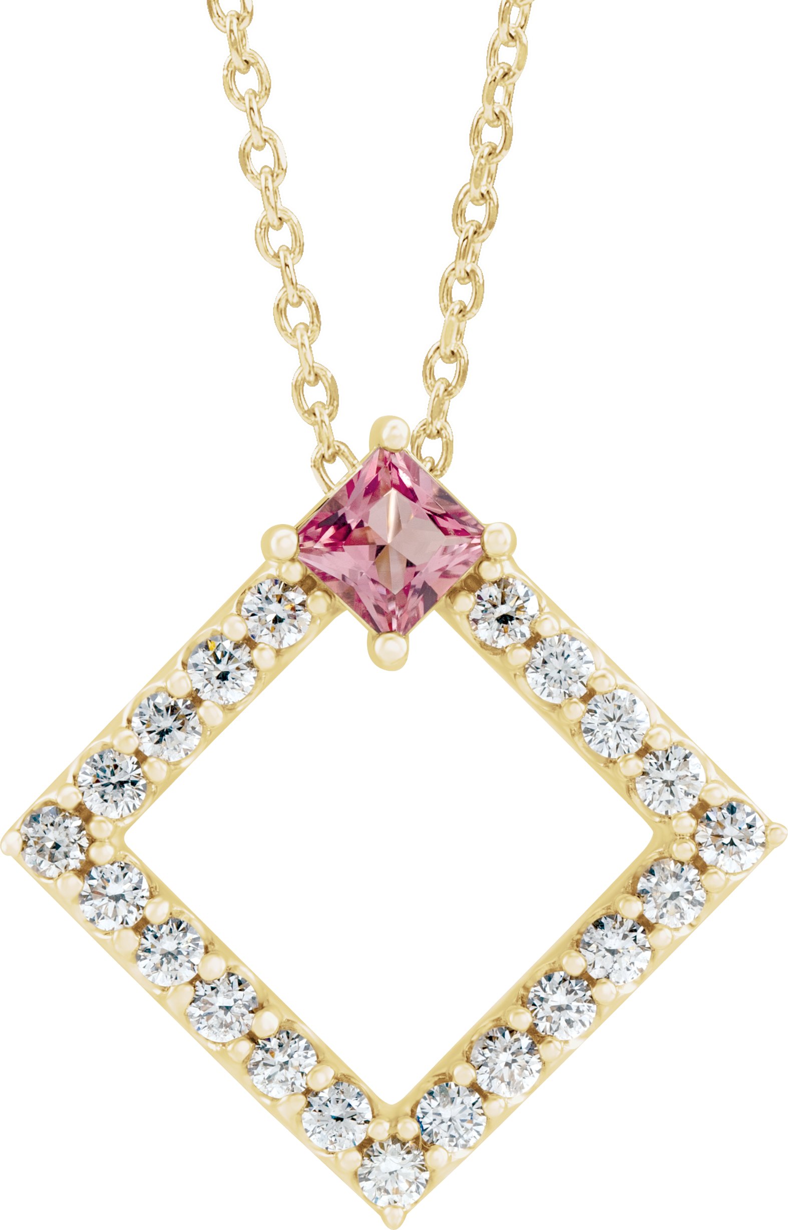 14K Yellow Pink Tourmaline and .375 CTW Diamond 16 18 inch Necklace Ref 14900514