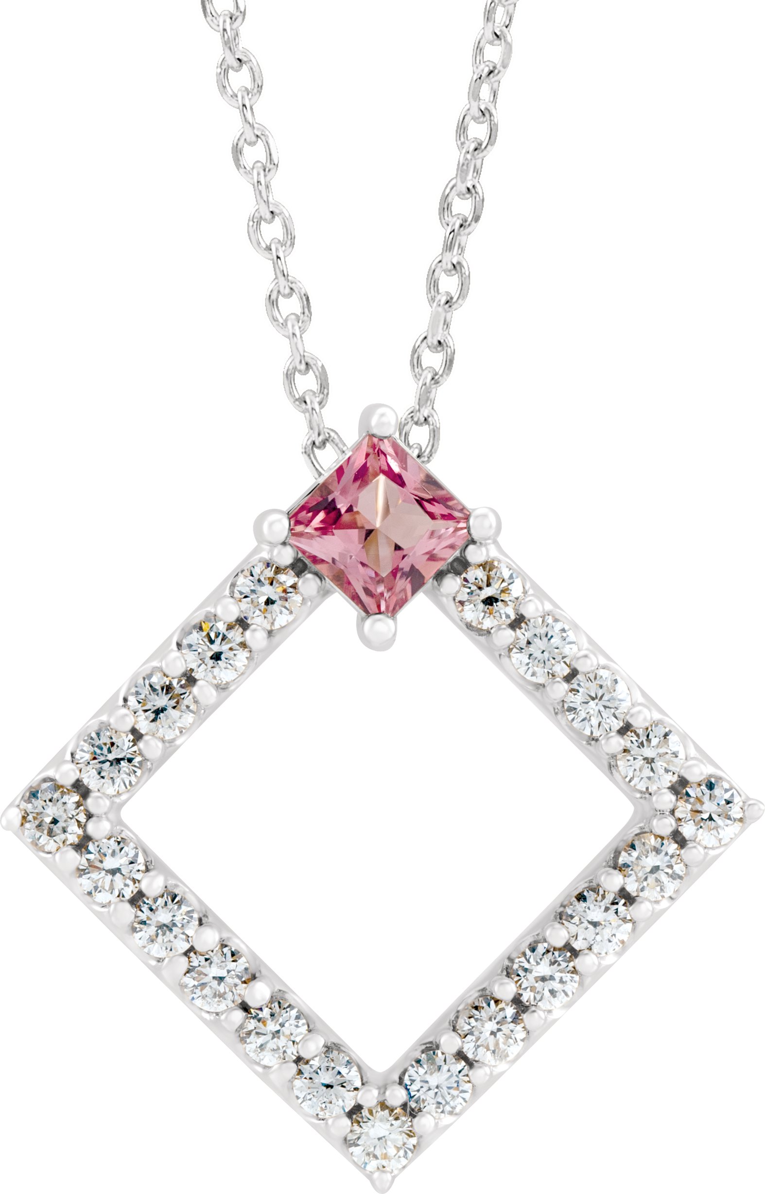 14K White Pink Tourmaline and .375 CTW Diamond 16 18 inch Necklace Ref 14900505