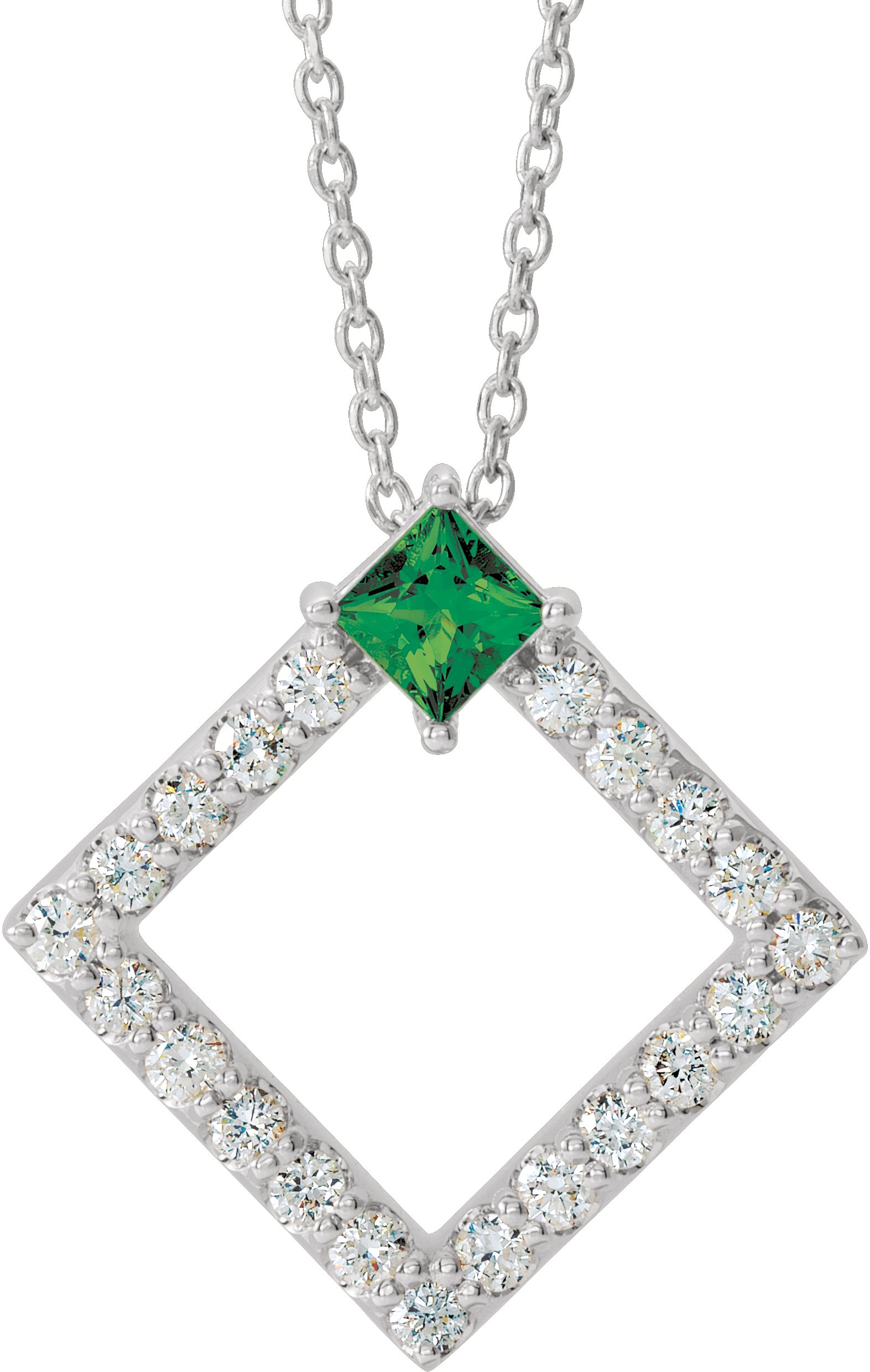 Platinum Chatham Lab Created Emerald and .375 CTW Diamond 16 18 inch Necklace Ref 14901328