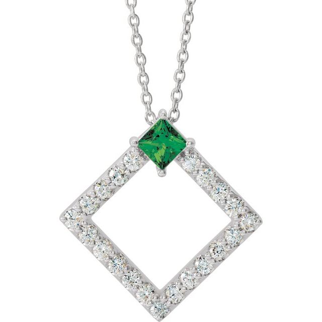 Sterling Silver Natural Emerald & 3/8 CTW Natural Diamond 16-18