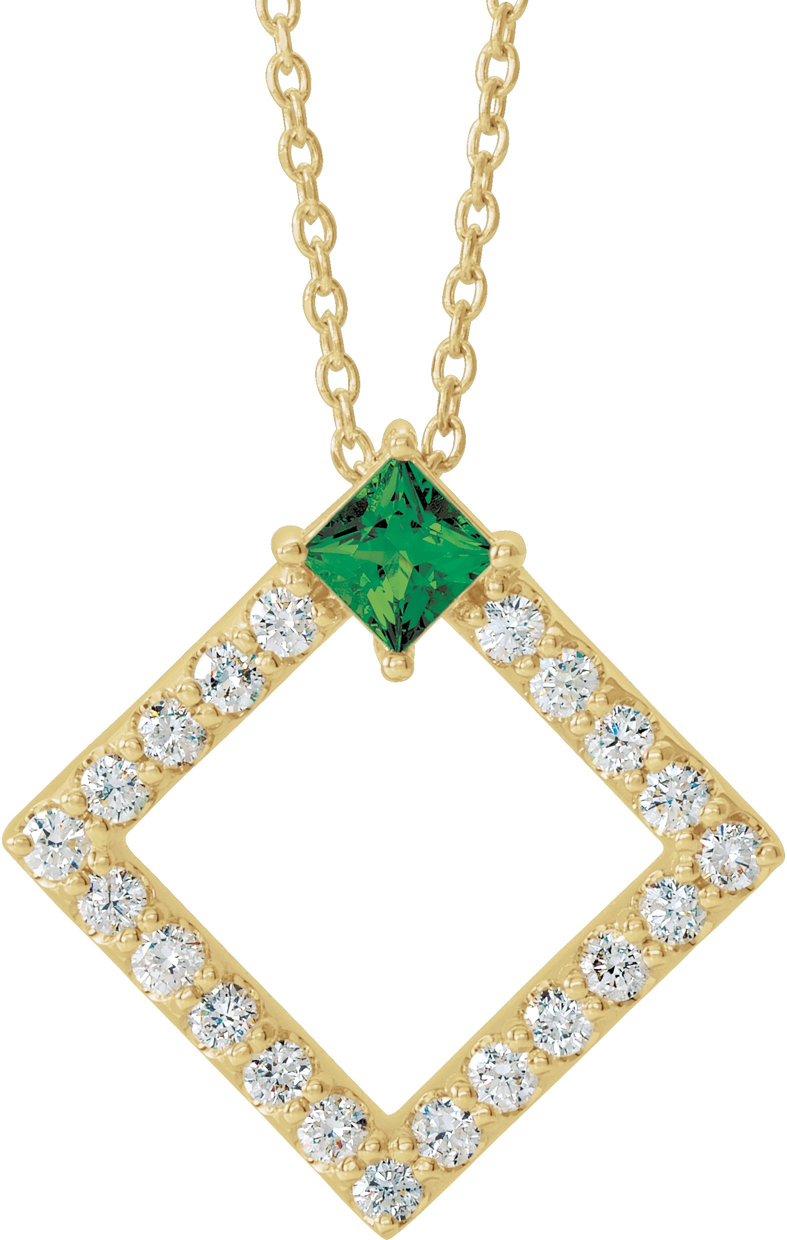 14K Yellow Emerald and .375 CTW Diamond 16 18 inch Necklace Ref 14900539