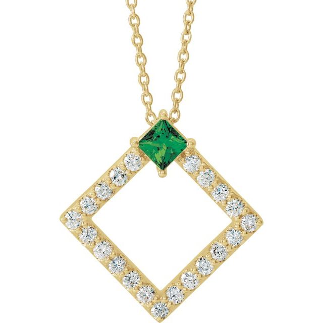 14K Yellow Natural Emerald & 3/8 CTW Natural Diamond 16-18