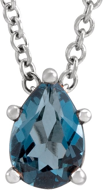Sterling Silver 7x5 mm Pear London Blue Topaz 16-18" Necklace
