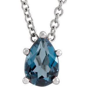Sterling Silver 7x5 mm Pear London Blue Topaz 16-18" Necklace
