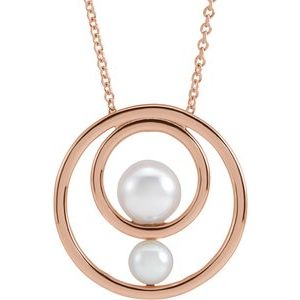 14K Rose Cultured White Akoya Pearl Hold You Forever® 16-18" Necklace