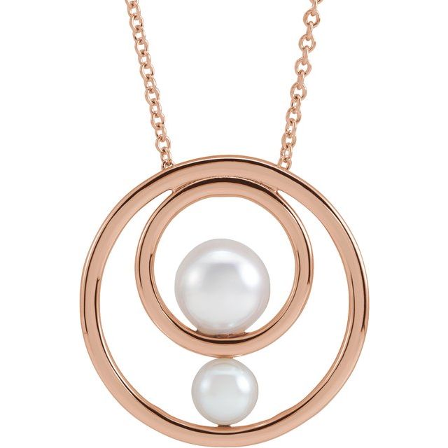 14K Rose Cultured White Akoya Pearl Hold You Forever® 16-18 Necklace