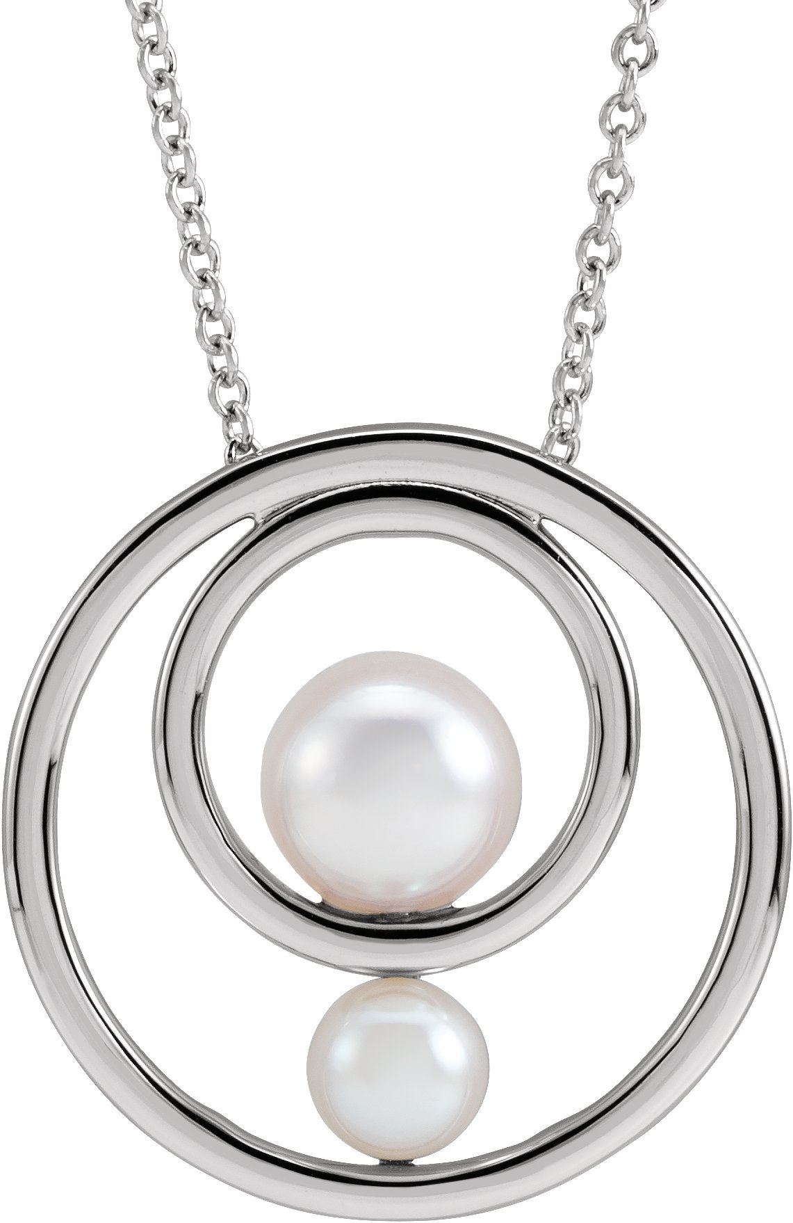 Sterling Silver Cultured White Akoya Pearl Hold You Forever® 16-18" Necklace