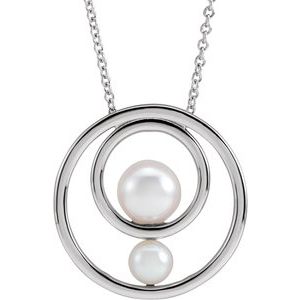 14K White Cultured White Akoya Pearl Hold You Forever® 16-18" Necklace