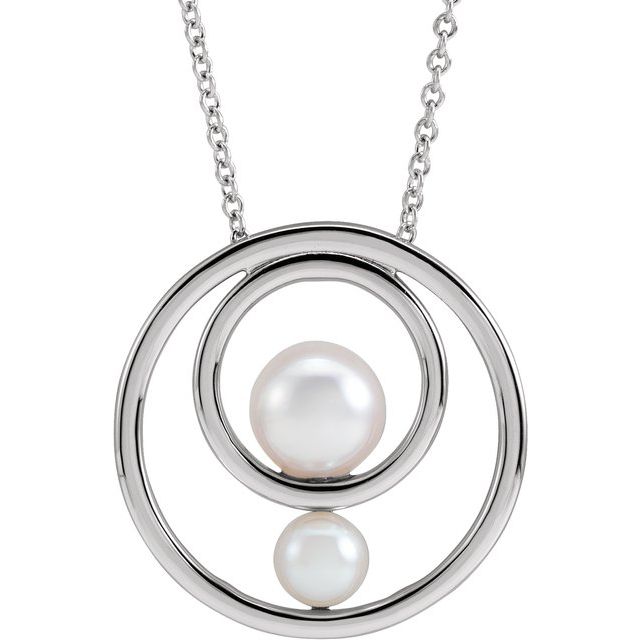 14K White Cultured White Akoya Pearl Hold You Forever® 16-18 Necklace