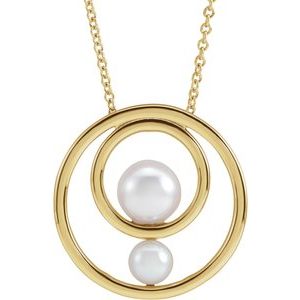 14K Yellow Cultured White Akoya Pearl Hold You Forever® 16-18" Necklace