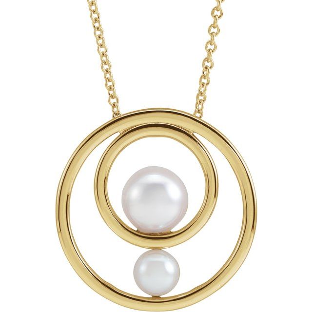 14K Yellow Cultured White Akoya Pearl Hold You Forever® 16-18 Necklace
