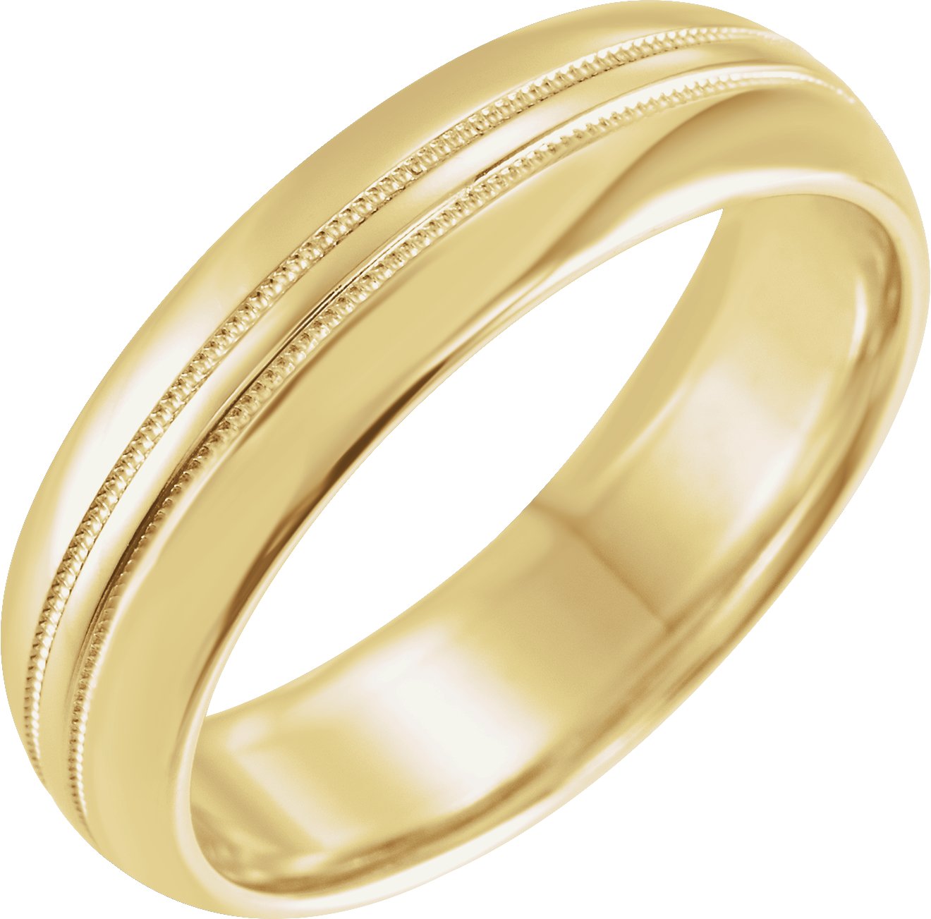 14K Yellow 6 mm Double Milgrain Half Round Band  Size 10