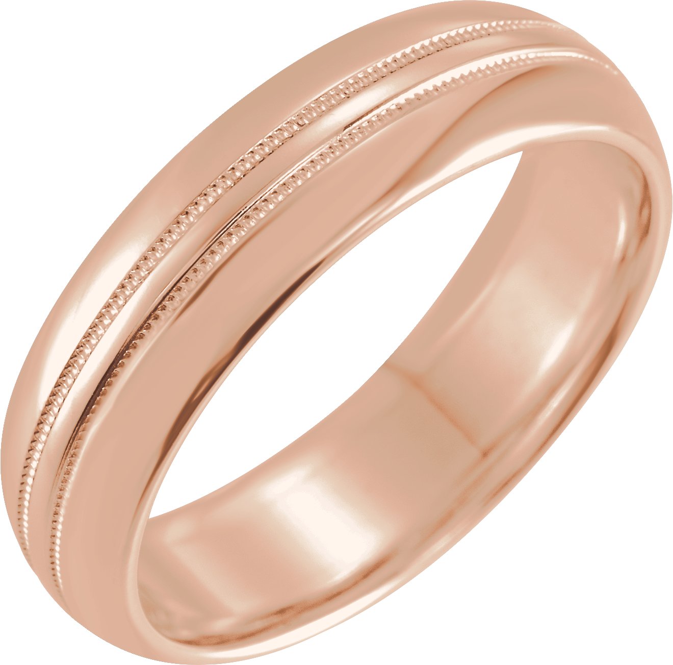 14K Rose 6 mm Double Milgrain Half Round Band  Size 10