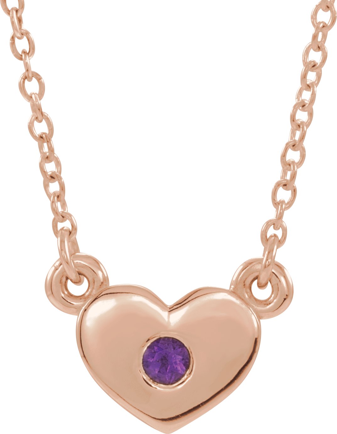 14K Rose Natural Amethyst Heart 16" Necklace