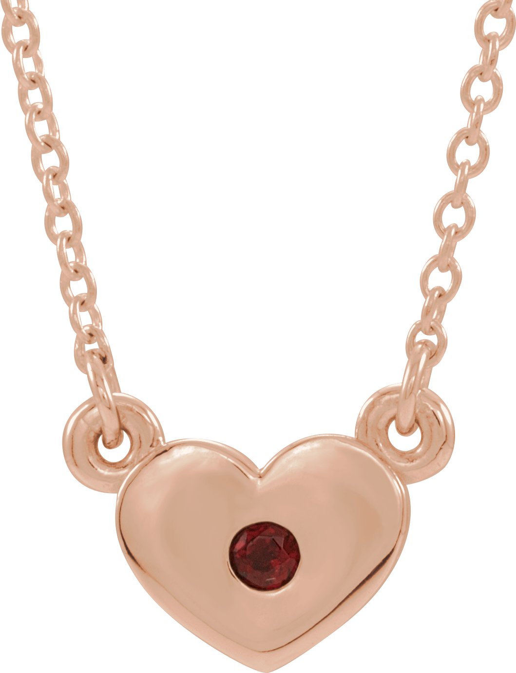 14K Rose Natural Mozambique Garnet Heart 16" Necklace