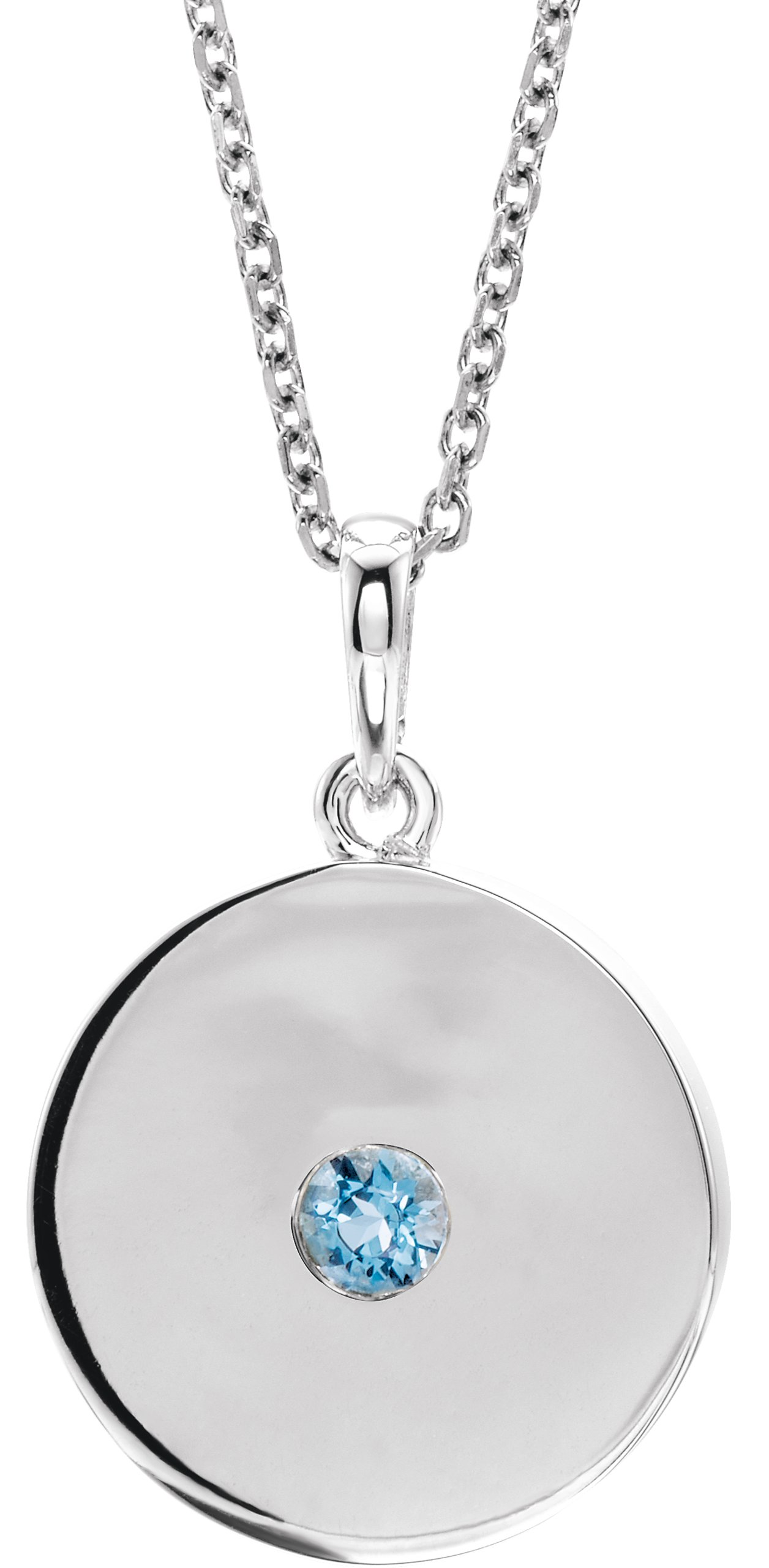 14K White Natural Aquamarine Disc 16-18" Necklace