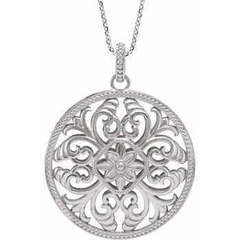 14K White Filigree Circle 18 inch Necklace Ref. 3409745