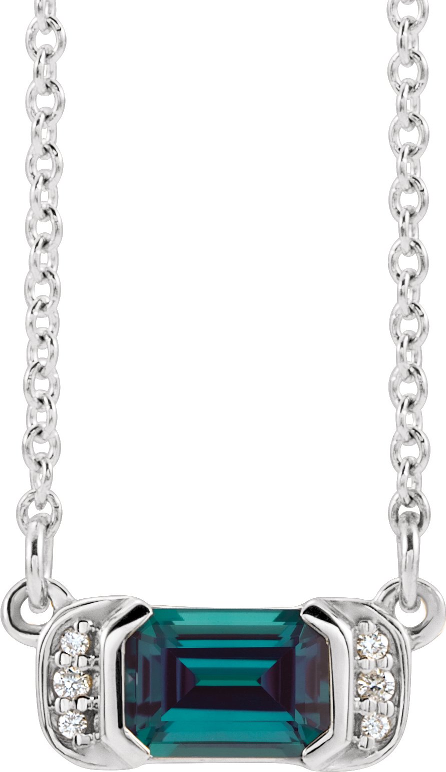 14K White Lab-Grown Alexandrite & .02 CTW Natural Diamond Bar 16 Necklace
