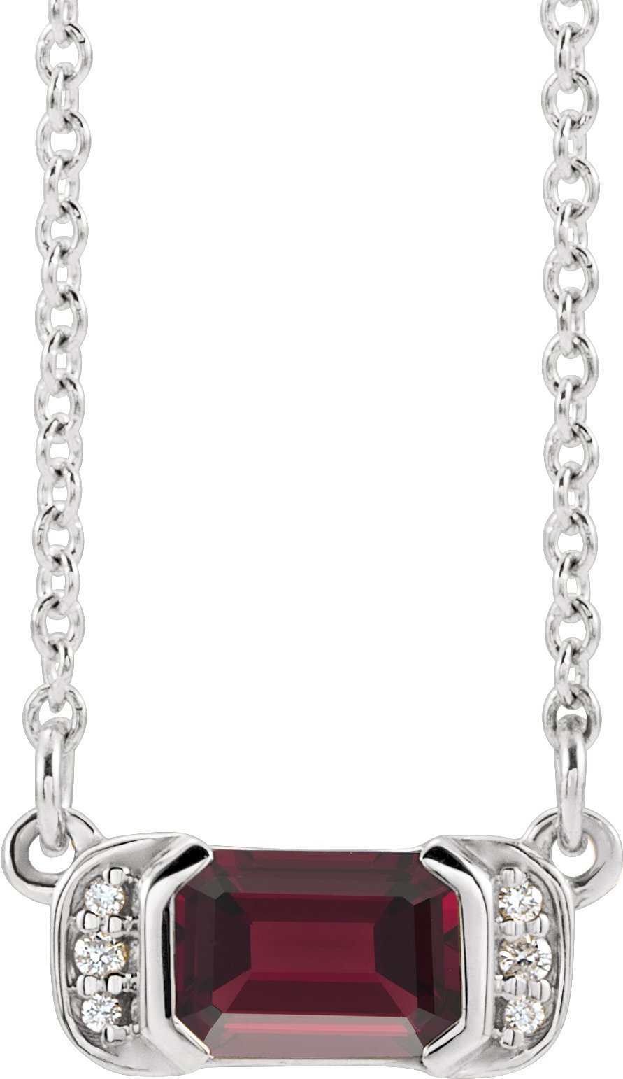 14K White Natural Mozambique Garnet & .02 CTW Natural Diamond Bar 16 Necklace