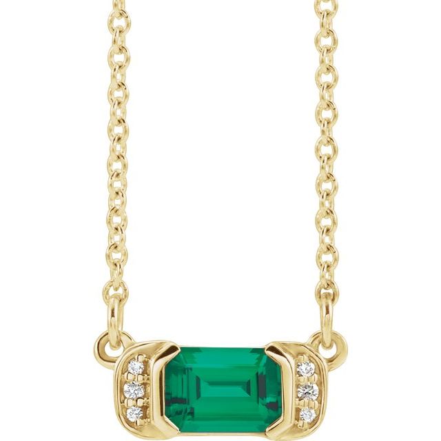 14K Yellow Natural Emerald & .02 CTW Natural Diamond Bar 16