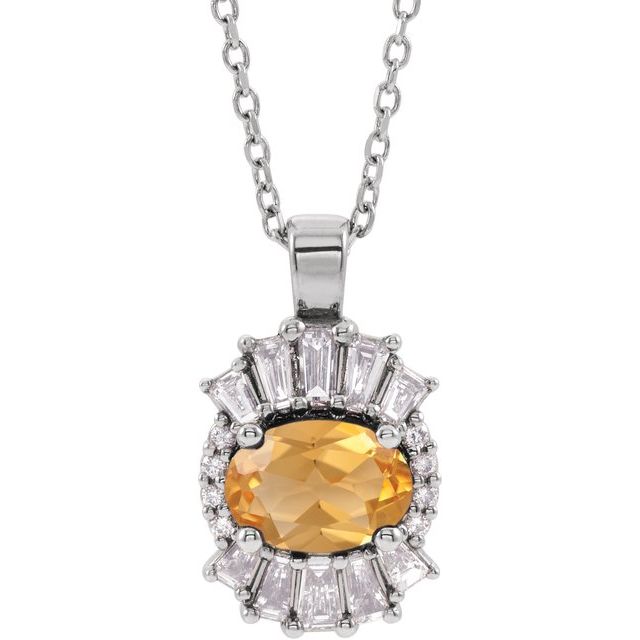Sterling Silver Natural Citrine & 1/3 CTW Natural Diamond 16-18