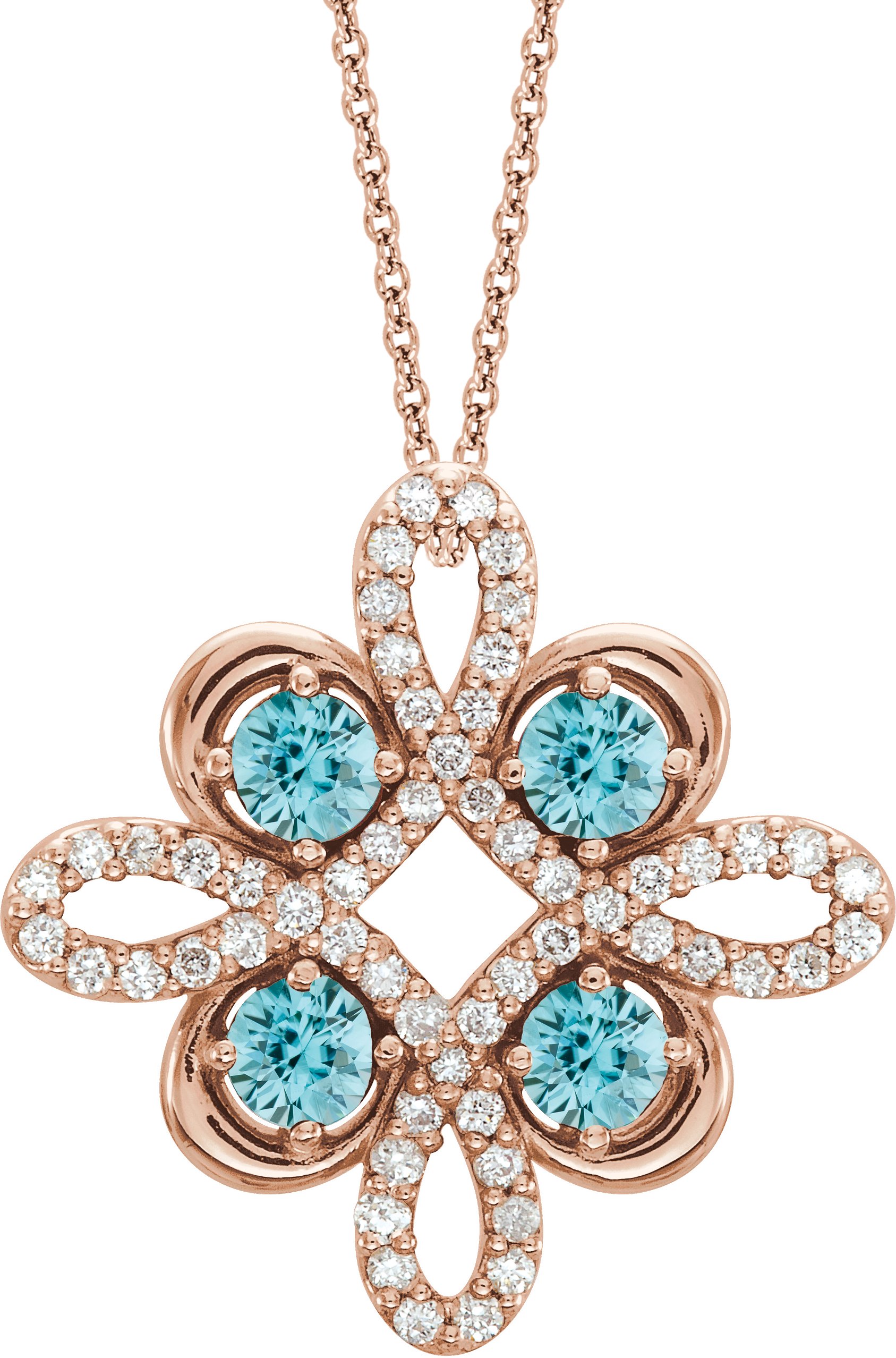 14K Rose Blue Zircon and .17 CTW Diamond Clover 18 inch Necklace Ref 14176244