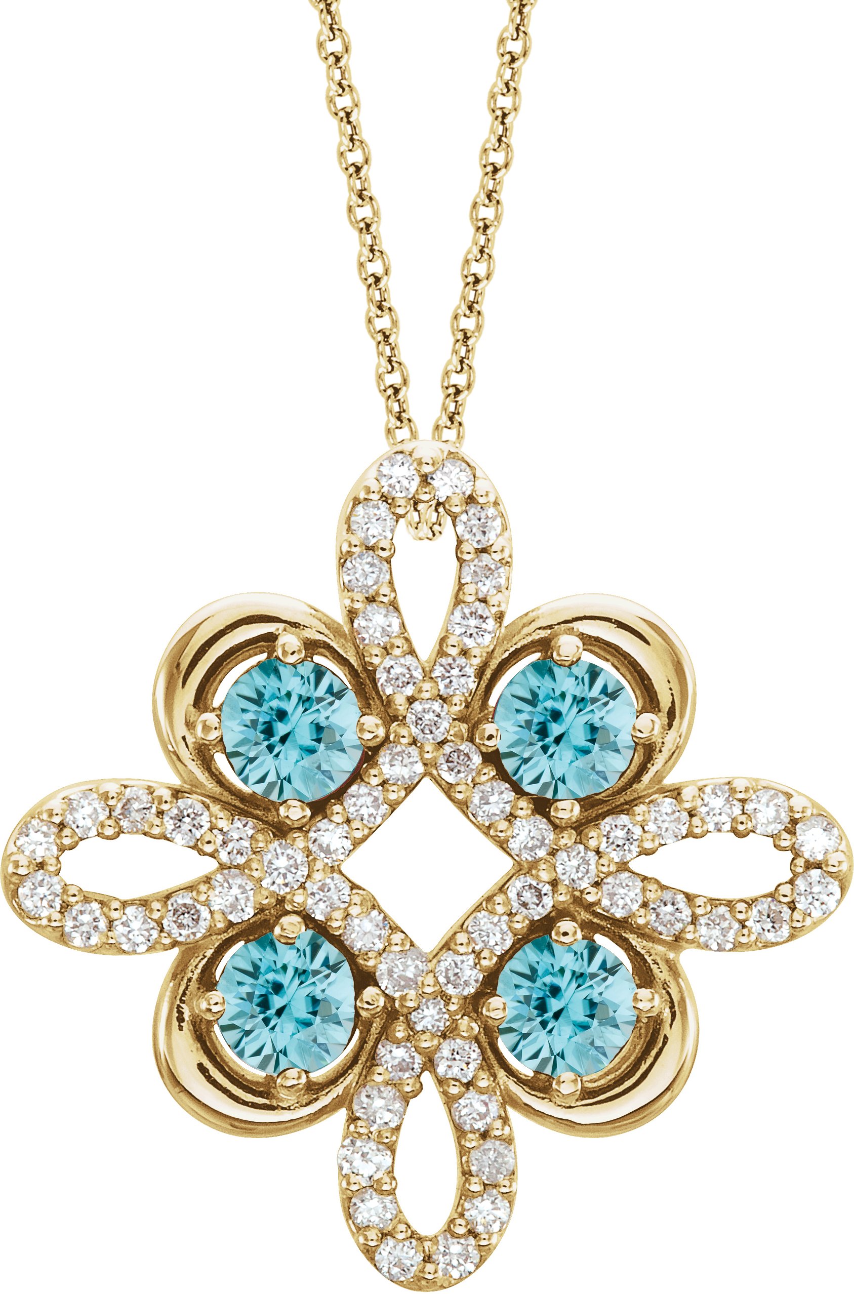 14K Yellow Blue Zircon and .17 CTW Diamond Clover 18 inch Necklace Ref 14176243
