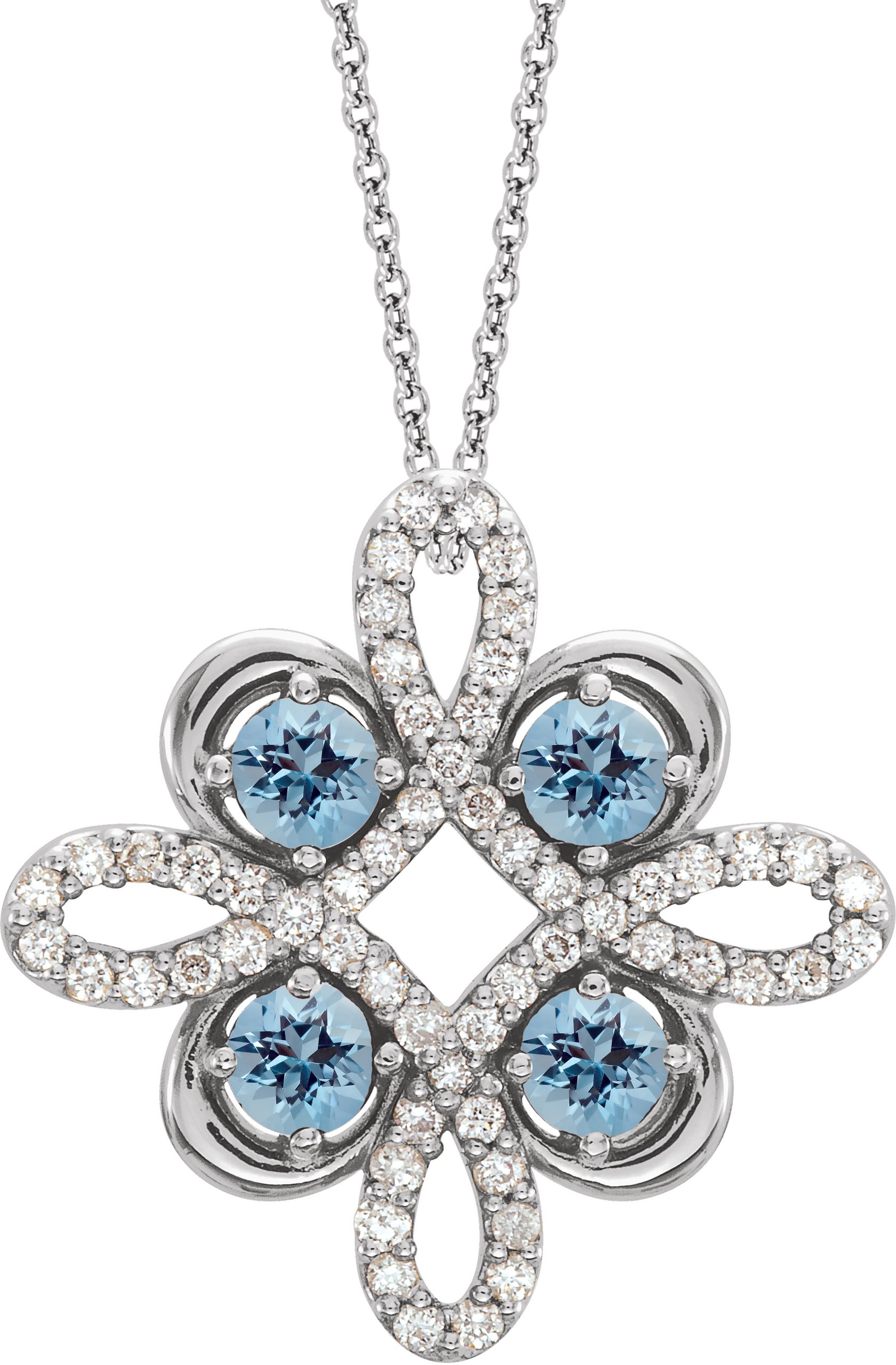 14K White Aquamarine and .17 CTW Diamond Clover 18 inch Necklace Ref 14176194