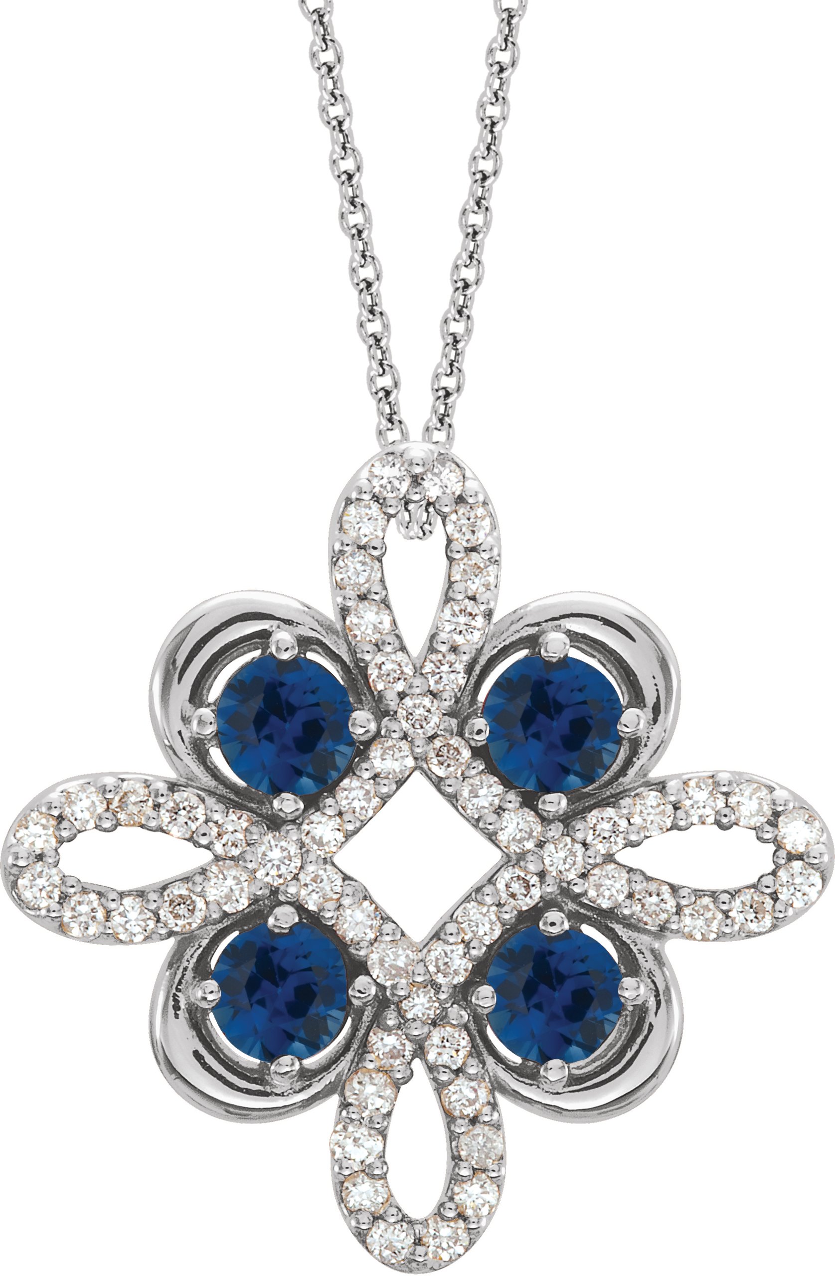 14K White Blue Sapphire and .17 CTW Diamond Clover 18 inch Necklace Ref 14176226