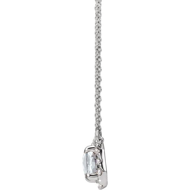 Platinum 5x3 mm Natural White Sapphire & 1/8 CTW Natural Diamond Halo-Style 18 Necklace