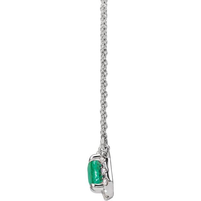 14K White 6x4 mm Natural Emerald & 1/5 CTW Natural Diamond Halo-Style 18 Necklace