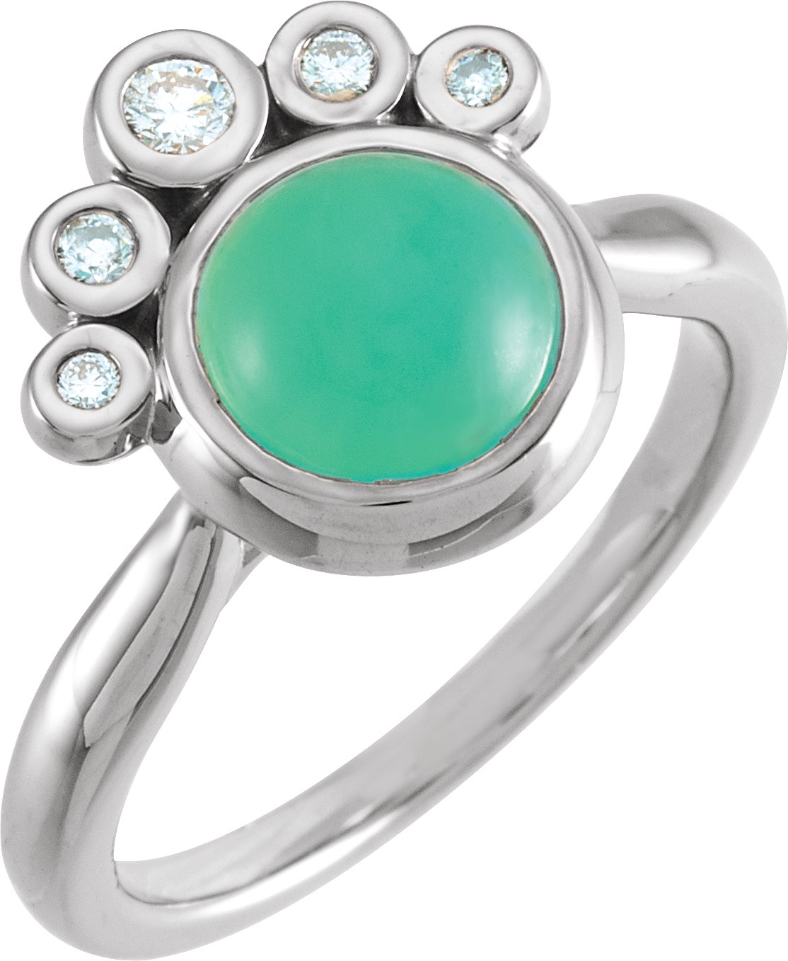 14K White Chrysoprase & 1/8 CTW Diamond Ring