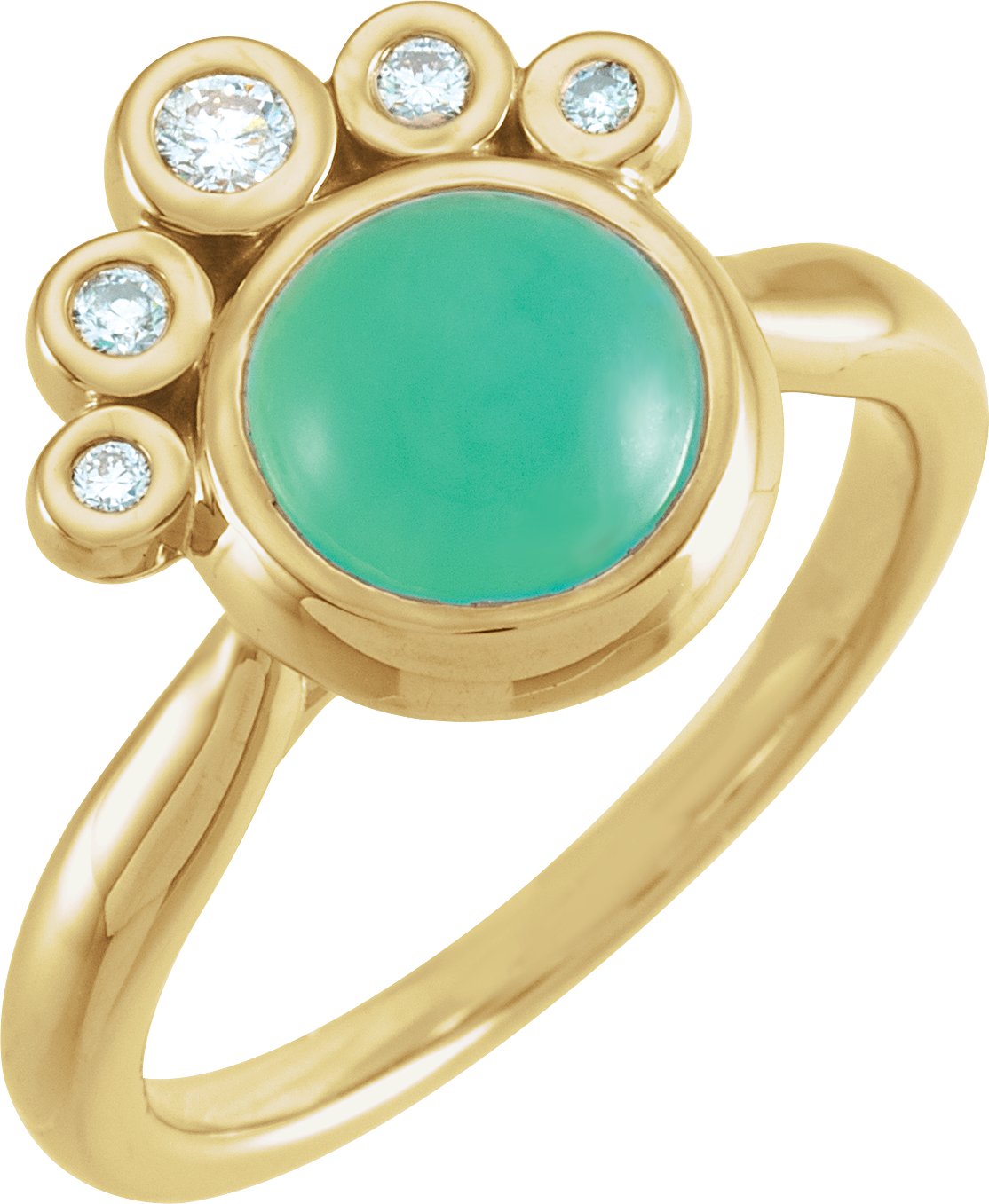 14K Yellow Natural Green Chrysoprase & 1/8 CTW Natural Diamond Ring