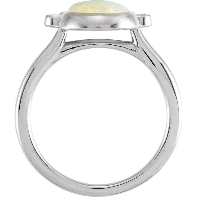 14K White Natural White Opal & 1/8 CTW Natural Diamond Ring