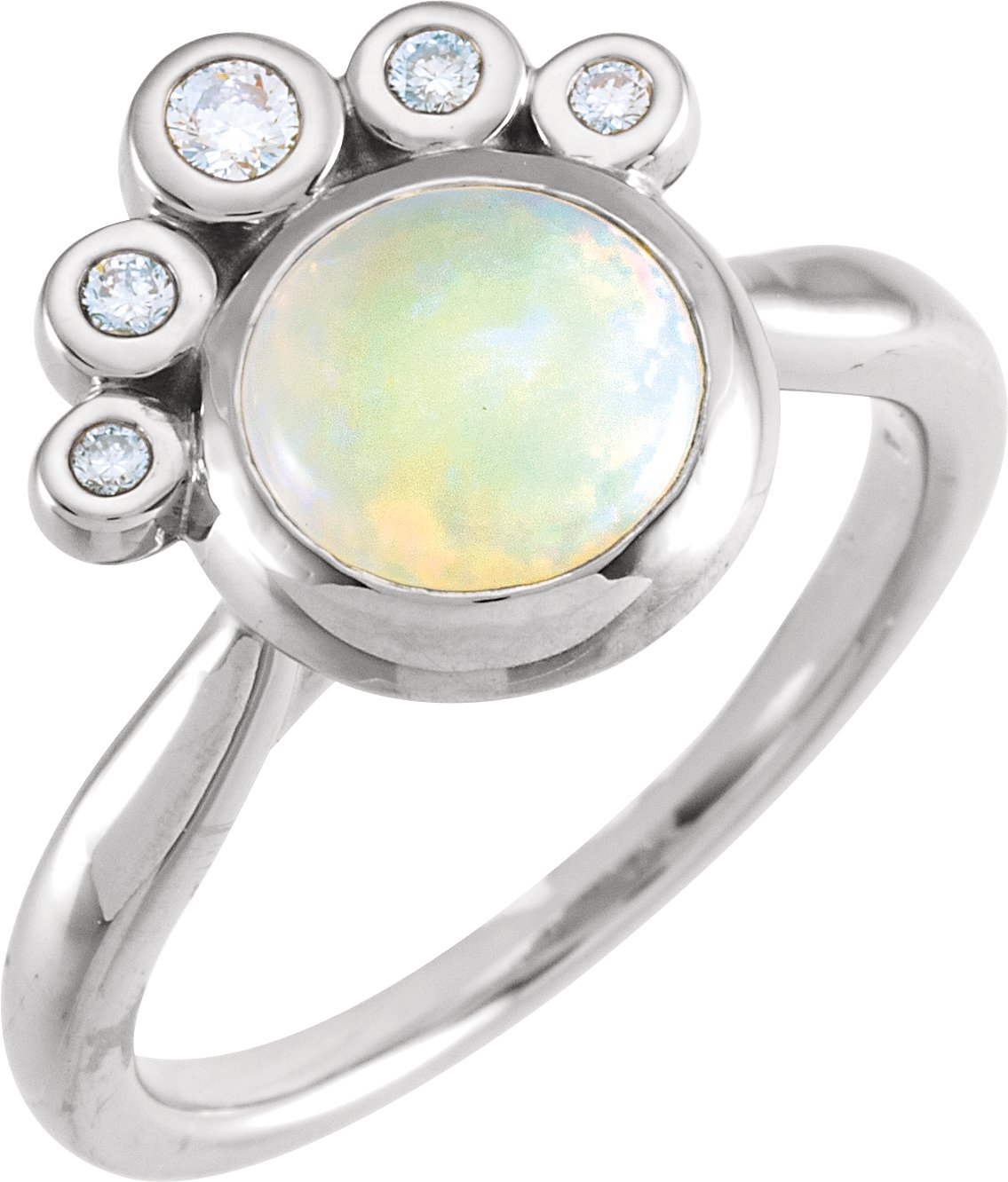 14K White Opal & 1/8 CTW Diamond Ring