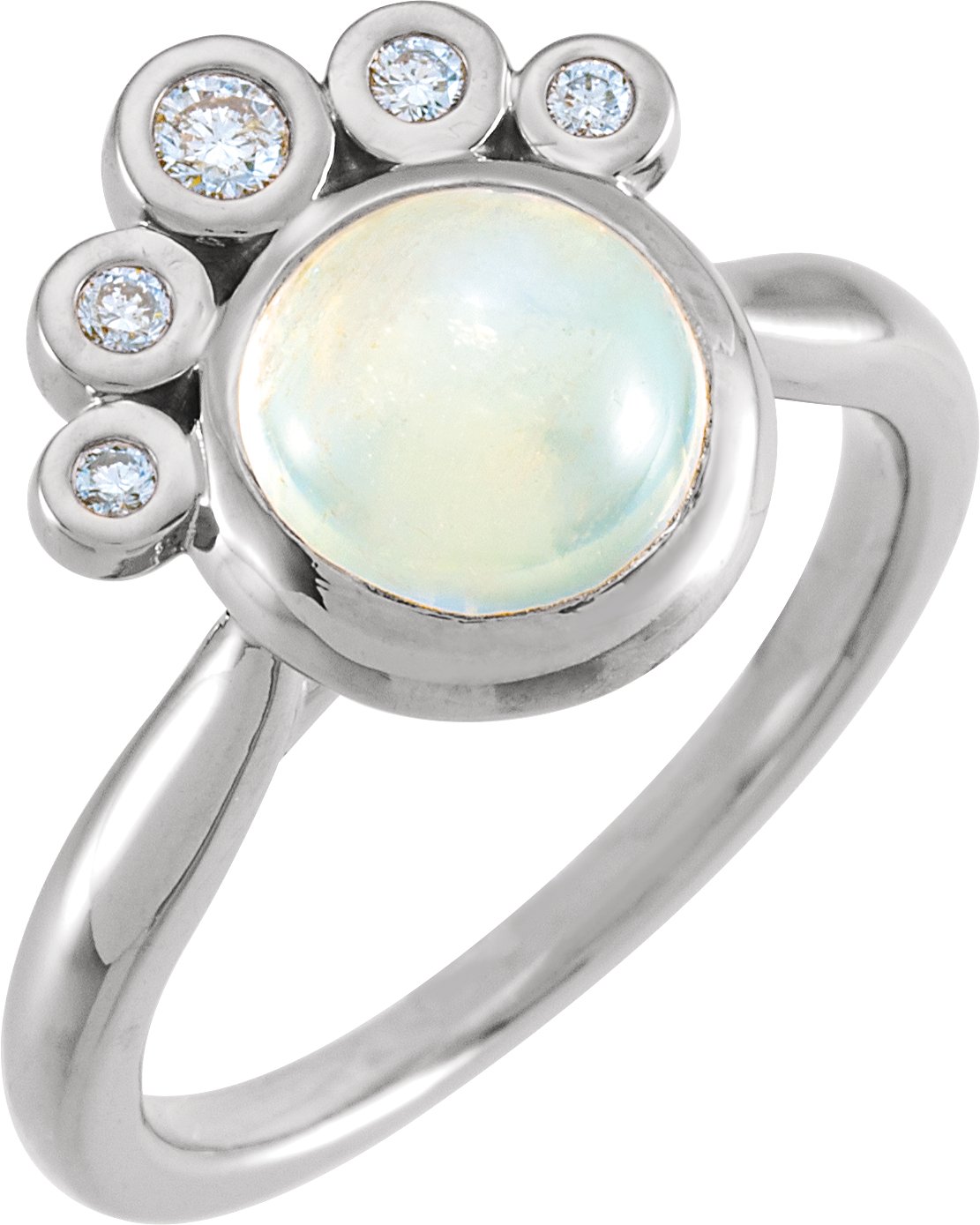 14K White Rainbow Moonstone & 1/8 CTW Diamond Ring 